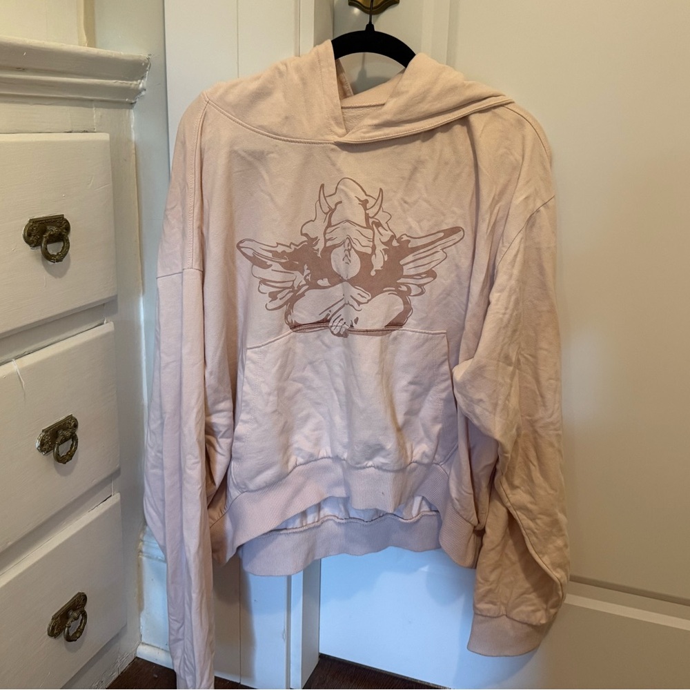 Boys Lie Soft Pink Hoodie with Angel Graphic